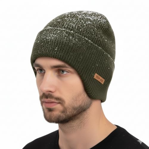 TOP-EX PolarWool™ Merinowolle Fleece gefüttert wasserdichte Ohrklappe Oversized L XL XXL Warme Outdoor Ski Beanies Herren