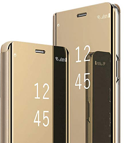 für Samsung S20 Hülle Clear View Spiegel Handyhülle für Samsung Galaxy S20 Flip Case Handytasche Schutzhülle Leder Klappbar Hard PC Stoßfest Cover Ständer Klapphülle S20 Hüllen 5G (Gold)
