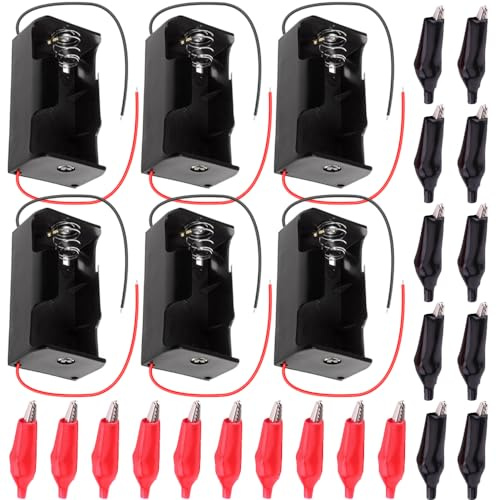 HAAMNING7 C Cell Battery Holder with Two Wires, 59 x 29mm C Size Battery Case Container with Wire Leads, With Aligator Clip Wires (4 Pack)