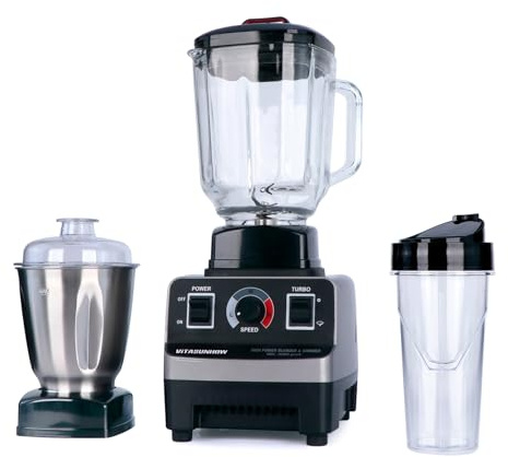 VITASUNHOW 3-in-1 Blender 1500W 2L Glass Jug for Smoothie & Coffee | 2L jug, 800ml grinder, 750ml cup. 26k RPM. 3 speeds + turbo. DW safe. UK plug