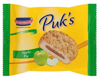 KuchenMeister Puks Apple Pie 100g | saftiger Mürbegebäck, fruchtige Apfelfüllung und knusprige Streusel | süßer Apfel Kuchen Snack