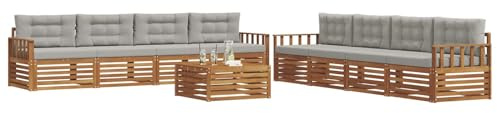 vidaXL Outdoor-Sofagarnitur mit Kissen 9 pcs Natürlich und Hellgrau, Moderne Lounge für draußen, Bequeme Gartenmöbel, Akazienholz-Sofa, wetterfeste Terrassen-Sitzgruppe