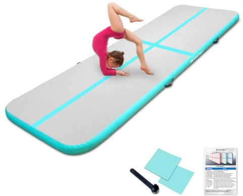 Aufblasbare Tumbling-Matte 3m/4m/5m, 10cm hoch Gymnastikmatte mit elektrischer Luftpumpe, rutschfeste Turnmatte für Zuhause, Traning, Cheerleading, Fitness und Outdoor