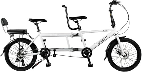Kcolic 20Inch Folding Tandem Bicycle, Folding Bike for Three People, Made of High Carbon Steel, Rust-Resistant and Durable White,20in