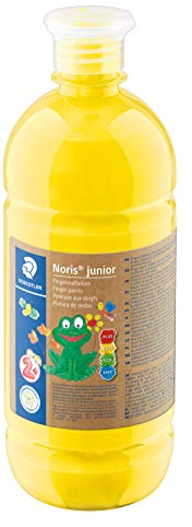 STAEDTLER Fingermalfarbe Noris junior (intensive, lichtechte Farben, leicht mischbar, schnell trocknend, Anwendung auf Papier, Pappe, Holz und Glas/Fenster, Flasche à 750 ml, gelb) 8811-1