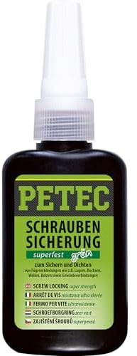 PETEC Schraubensicherung 50g. Schrauben Kleber zum Sichern und Dichten. Starker Klebstoff Schraubenkleber für Muttern, Bolzen und Gewindegrößen bis M36 (grün)