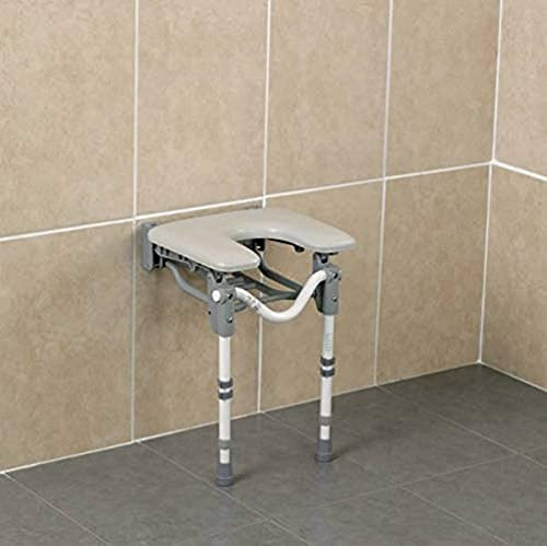 Homecraft Tooting Padded Shower Seat, Horseshoe Seat, Padded and Comfy, Folds When Not in Use, Height Adjustable Padded Comfort Stool for Prolonged Seating for Bathrooms, Non-Slip Feet