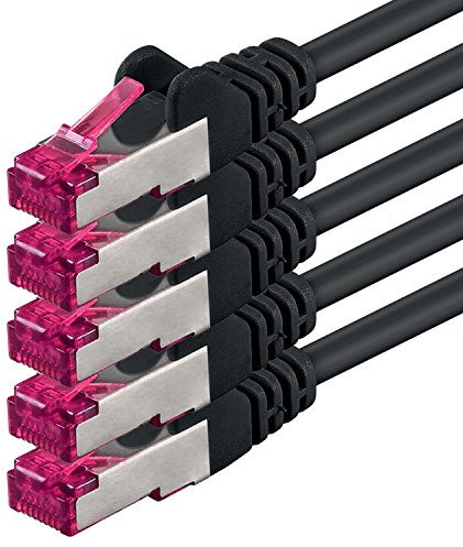 3,0 m - noir - 5 pièces - câble réseau CAT6a (10Gb/s) S-FTP CAT 6a Lanka câble - certifié GHMT PIMF 500 MHz Cat5 Cat5e Cat6 Cat6a Cat7 pour switch, routeur, modem, Internet