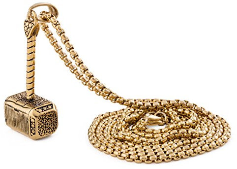 Akitsune Malleum Pendant Including 90cm Chain. | Necklace Womens Mens Stainless Steel Hammer Mjolnir Thor - Gold