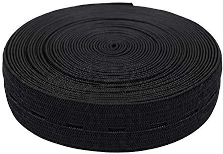 WedDecor 25mm Flat Elastic Band with Button Hole for Sewing Adjustable Waistbands to Children's Trousers or Maternity Wear, Button Extenders DIY for Knitting, Crafting, Clothing, Black, 10 Metres