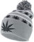 Marihuana Leafs Pom Pom Acryl Beanie Mütze, Grau / Schwarz, Einheitsgröße