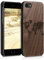 kwmobile Schutzhülle kompatibel mit Apple iPhone SE (2022) / iPhone SE (2020) / iPhone 8 / iPhone 7 - Hülle Handy aus Holz - Cover Case Handyhülle Travel Umriss Dunkelbraun