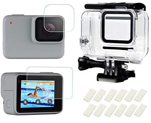 D&F Caja de Carcasa Impermeable Carcasa Protectora subacuática con Inserciones antivaho y Protector de Pantalla para GoPro Hero 7 Silver/White