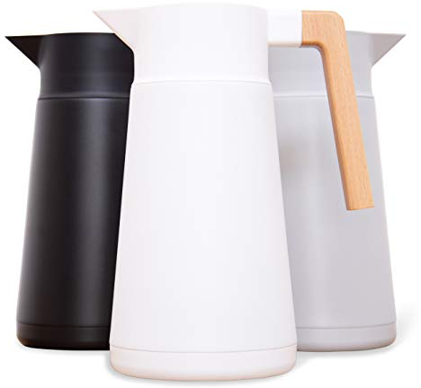 Hastings Collective Thermal Coffee Carafe 2 Liter - Large Stainless Steel Insulated Carafe - 68 oz Double Walled Vacuum Thermos Coffee and Beverage Dispenser with Tea Infuser and Strainer (White)