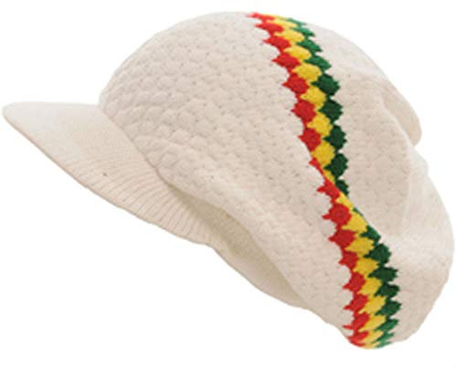 CRAZY LIZARD® Rasta Hat Knit Tam Hat Dreadlock Cap Bob Marley Hüte mit Rasta Farben Mehrere Designs by, RASTA-HAT-4-WEISS, L