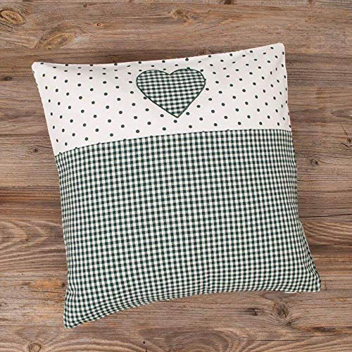 Kissen-Bezug in 40x40 cm für Deko-Kissen Sofa-Kissen - Baumwolle Kissen-Hülle LISE grün im Herz Landhaus-Stil - Waschbarer Reißverschluss Zierkissen-Bezug für Kopfkissen Couchkissen