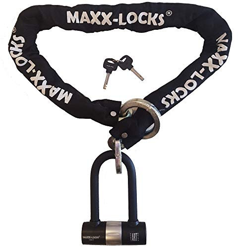 Kettenschloss mit Bügel für Scooter, Motorräder und E-Bikes - Scooter Schloss - Sicherheitsschloss mit Schlüssel - Stahlkette für Anti-Diebstahl - 120 cm - 4,5 kg - ART4-zertifiziert - Maxx-Locks