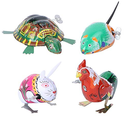 TOYANDONA 4 Stücke Kinder Aufziehspielzeug Tiere Ostern Osterhase Huhn Küken Figur Schildkröte Blechspielzeug Aufziehtiere Aufziehfigur Wind Up Uhrwerk Spielzeug für Baby Geburtstag Geschenke