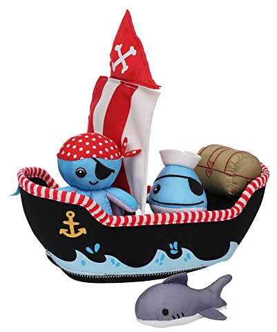 Manhattan Toy Neopreno Barco Pirata 5 Piezas Flotante derrame n Fill baño de Secado rápido esponjas y Squirt Juguete