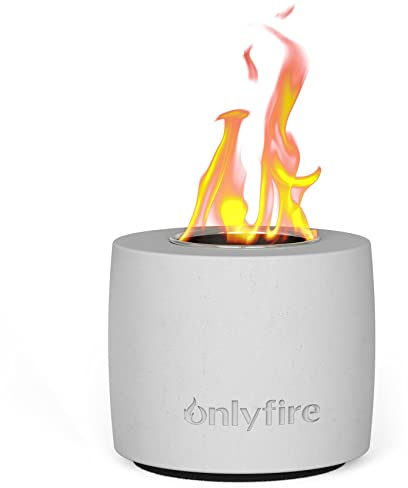 Onlyfire Table Top Fire Pit Round Concrete Bioethanol Fire Bowl Mini Tabletop Fireplace for Indoor Outdoor Home Garden Balcony