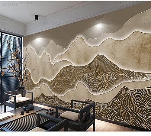 Xcstdjx 3D Tapete Chinesische Kunst RETRO Stimmung abstrakte Goldlinie Tinte Landschaftsmalerei Wandbild Hintergrund Wand Schlafzimmer Wohnzimmer TV Tapete