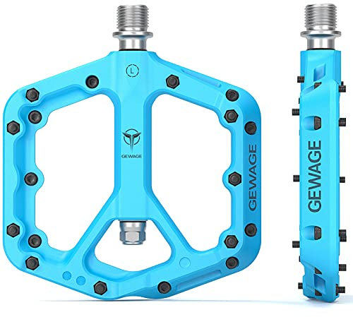 GEWAGE Mountainbike-Pedale, rutschfeste MTB-Nylonfaser-Pedale, 9/16 Zoll Fahrradpedale, leichte und breite Flache Plattformpedale (Blau1)