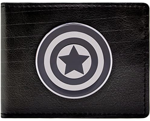 Captain America Silbernes Schildabzeichen Schwarz Portemonnaie Geldbörse