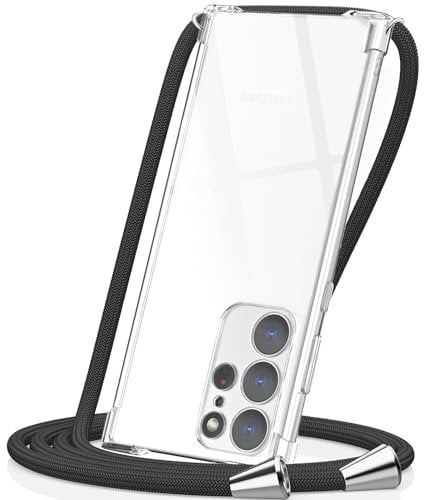 CAROKI Crossbody Phone Case for Samsung Galaxy S22 Ultra,Anti-Yellowing Neck Strap Mobile Cover with Adjustable Lanyard, Black