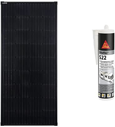enjoy solar Mono 170W 12V monocristallin panneau solaire Full Black Edition & Sikaflex-522, Colle-mastic pour jointoiement de caravanes et camping-cars, Blanc, 300ml (Sikaflex 512 Caravan)