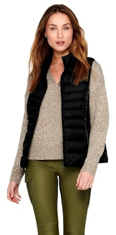 ONLY Damen ONLNEWCLAIRE Quilted Waistcoat OTW NOOS Steppweste 15225157,Black/Detail:Pipping Tone in Tone,M