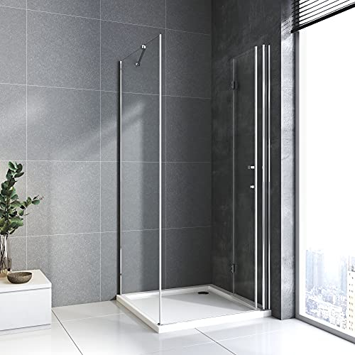 Duschkabine 90x90x195cm Falttür Großer Öffnungsraum 180º Eckig Dusche Duschwand Duschtür mit Seitenwand Duschwand Glas Duschtrennwand 6mm ESG Sicherheitsglas