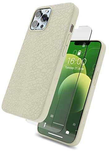 Lagoon Inc. Biodegradable Protective Phone Case for iPhone 13 Pro with Glass Screen Protector - Eco Friendly Plant Based Compostable Case Iphone 14 Pro - Shockproof, Wireless Charging (White)