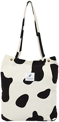 VALICLUD Stofftasche Cord-Einkaufstasche Mit Kuhdruck Fächern Tote Bag Aesthetic Für Große Einkaufstasche Mit Reißverschluss Handtasche Für Die Schule Jaquemus Tasche Jaquemus Tasche