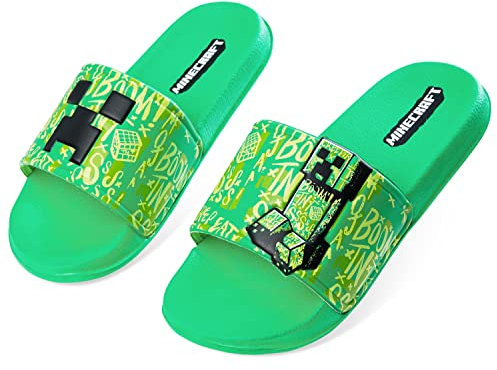 Minecraft Claquettes Garcon, Sandales de Enfant pour Plage et Piscine - Cadeau pour Gamer (Vert Claquette, 38-39 EU)