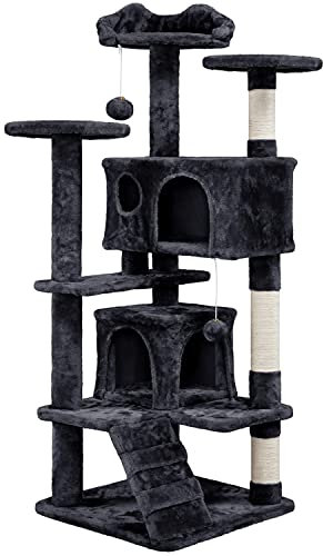 Abician Arbre à Chat avec Poteaux en Sisal Cachettes Perchoirs Griffoir Boules Tour pour Chat de Petite Taille ou de Taille Moyenne Tour d'activité Noir
