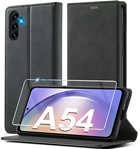 Ailicici für Samsung Galaxy A54 5G Hülle Leder, Mit Schutzfolie, Handyhülle für Samsung A54 5G Hülle Klappbar Leder Flip Wallet 360 Stoßfeste Cover Schutzhülle Holster Klapphülle A54 Samsung 5G Case