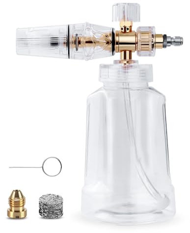Cañón de Espuma, Pistola de Lavado a presión con conexión rápida de 1/4 Pulgadas y Boquilla Ajustable, pulverizador de Lavado de Coche con Botella de 1 litro, cañón de Espuma Profesional para
