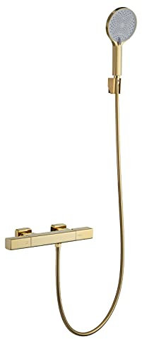 Badewannenarmatur, Wannenarmatur Wandhalterung 2 Löcher Wannenfüller Wasserhahn Messing Wannenmischbatterie mit 3 Modi Handbrause, Brauseschlauch, Brausehalter, Schwarz (Color : Gold) Beautiful