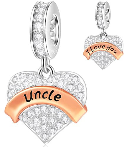 Ti Amo Zio Charms Pendente Si Adatta Pandora Serpente Braccialetto/Collana, 925 Argento Sterling Pavimentazione Scintillante Chiaro CZ Cuore Uncle Ciondolo Perline, Regali per Familia/Zia/Fratello