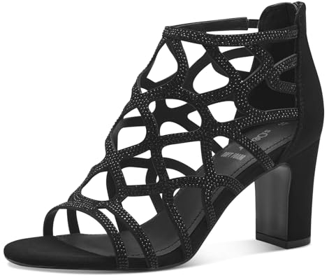 s.Oliver Damen Sandalen mit Absatz mit Reißverschluss Glitzer, Schwarz (Black), 40 EU