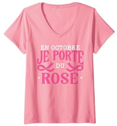 Je Porte Du Rose Cancer Du Sein Cadeau Octobre Rose T-Shirt avec Col en V