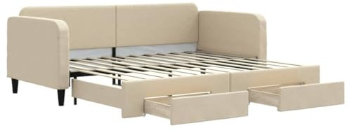 vidaXL Tagesbett, Ausziehbar Schlafsofa mit Schubladen, Bettsofa Gästebett für Schlafzimmer Wohnzimmer, Sofa Bett Ausziehbett, Creme 90x200 cm Stoff