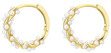 TOFBS Ohrringe Damen Kleine Perle Creolen Gold Leichte Offene Kreis Runde Kunstperlen Perlenohrringe 925 Silber Schmuck Geschenke Silber