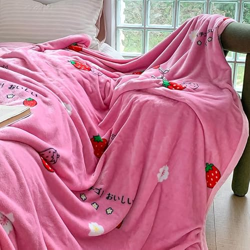 Kuscheldecke Flauschig Rosa Erdbeere Fleecedecke Decke Sofa,Warm Sherpa Sofaüberwurf Decke, Decke Flauschig Mikrofaser Wolldecken für Couch
