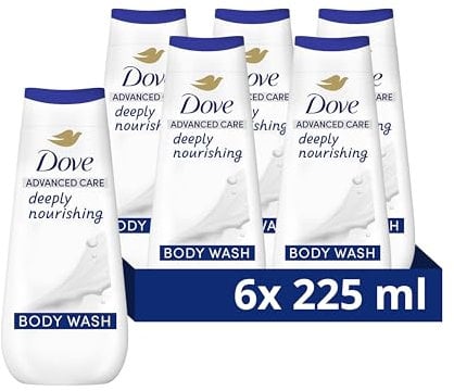 Dove Advanced Care Deeply Nourishing Body Wash Body Cleanser shower gel with skin-natural nutrients for instantly lotion-soft skin 6x 225 ml