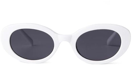Laurinny Vintage Oval Sonnenbrille für Damen und Herren Trendy Runde Sonnenbrillen Retro 90er Classic Sonnenbrille(Weiß/Grau)