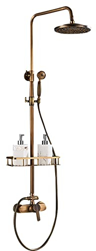 Gold Antike Vintage Brause Mischbatterie Brause Set Antike Runde Regenbrause Brausesystem mit Kopf Kopfbrause Wandmontierte Badezimmer Armatur