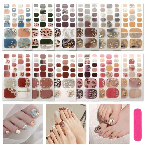 JSRQT 12 Sheets Toenail Polish Stickers, Diamond Glitter Toe Nail Art Stickers and Decals for Women Girls, Self Adhesive Gel Nail Strips Manicure for Feet DIY