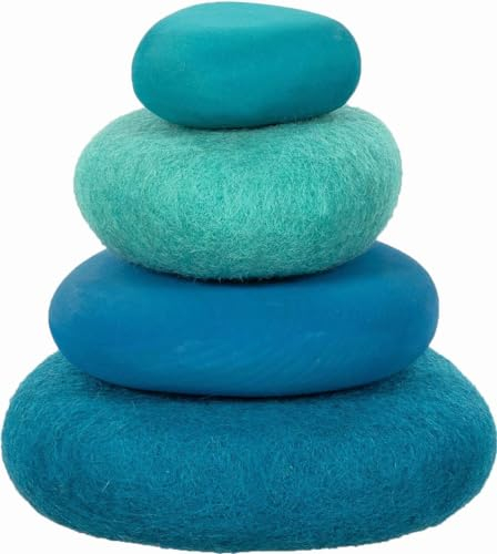 goki 58345 evolution - Findlinge, stapelbare Steine aus Wollfilz und Holz – Kreatives Lernspielzeug, MADE IN EUROPE, 4er Set, ab 1 Jahr