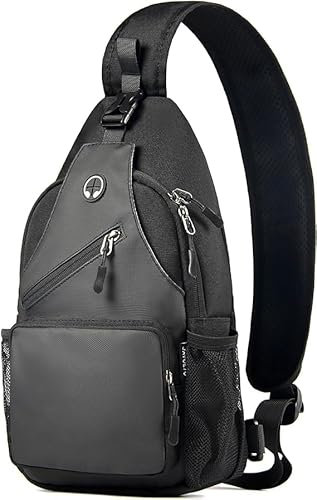 Lidxfeo Schultertasche mit Kopfhörerloch, Wasserdichter Brusttasche Chest Herren, Mehrere Taschen Sling Rucksack, Anti-Diebstahl Multipurpose Crossbody Bag, für Wandern, Reisen, Klettern Usw